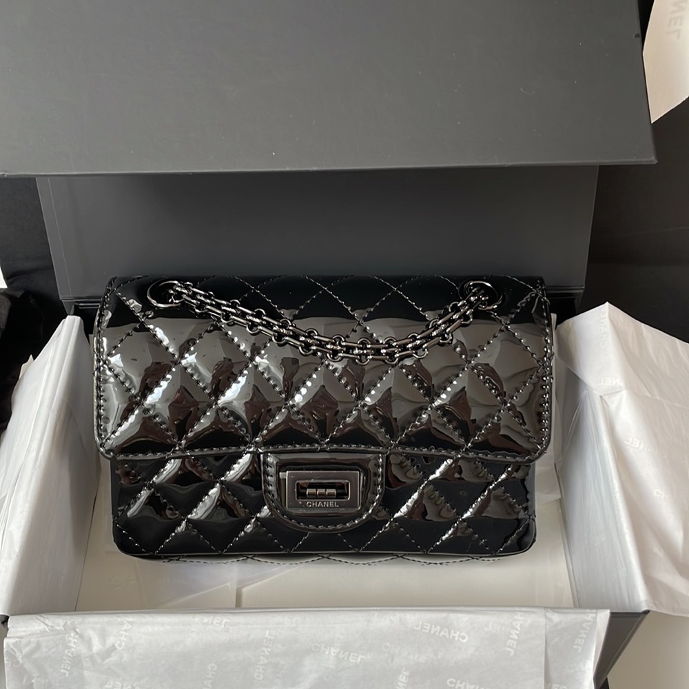 Chanel Mini Patent So Black Reissue 225 Double Flap Bag. New!!! Authentic